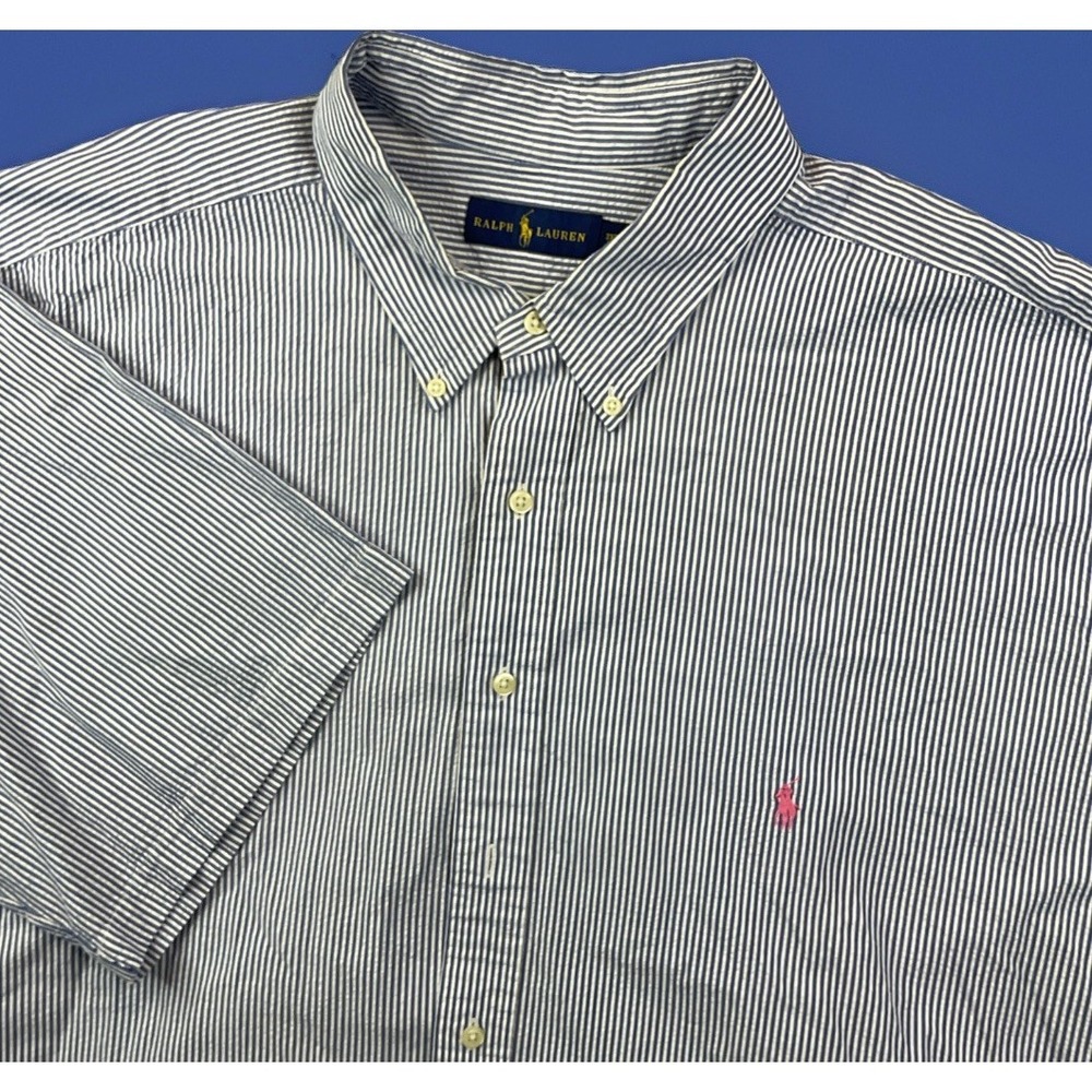 Polo Ralph Lauren Big & Tall Shirt‎ Mens 3XB Blue Striped Big Pony Button Down